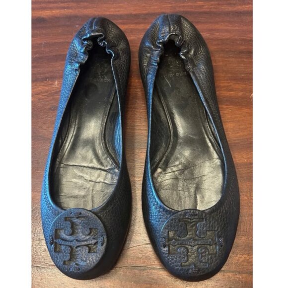 Tory Burch Flats Minnie Black Travel Ballet Leather Ex. Cond Retails for $225 - Picture 1 of 4
